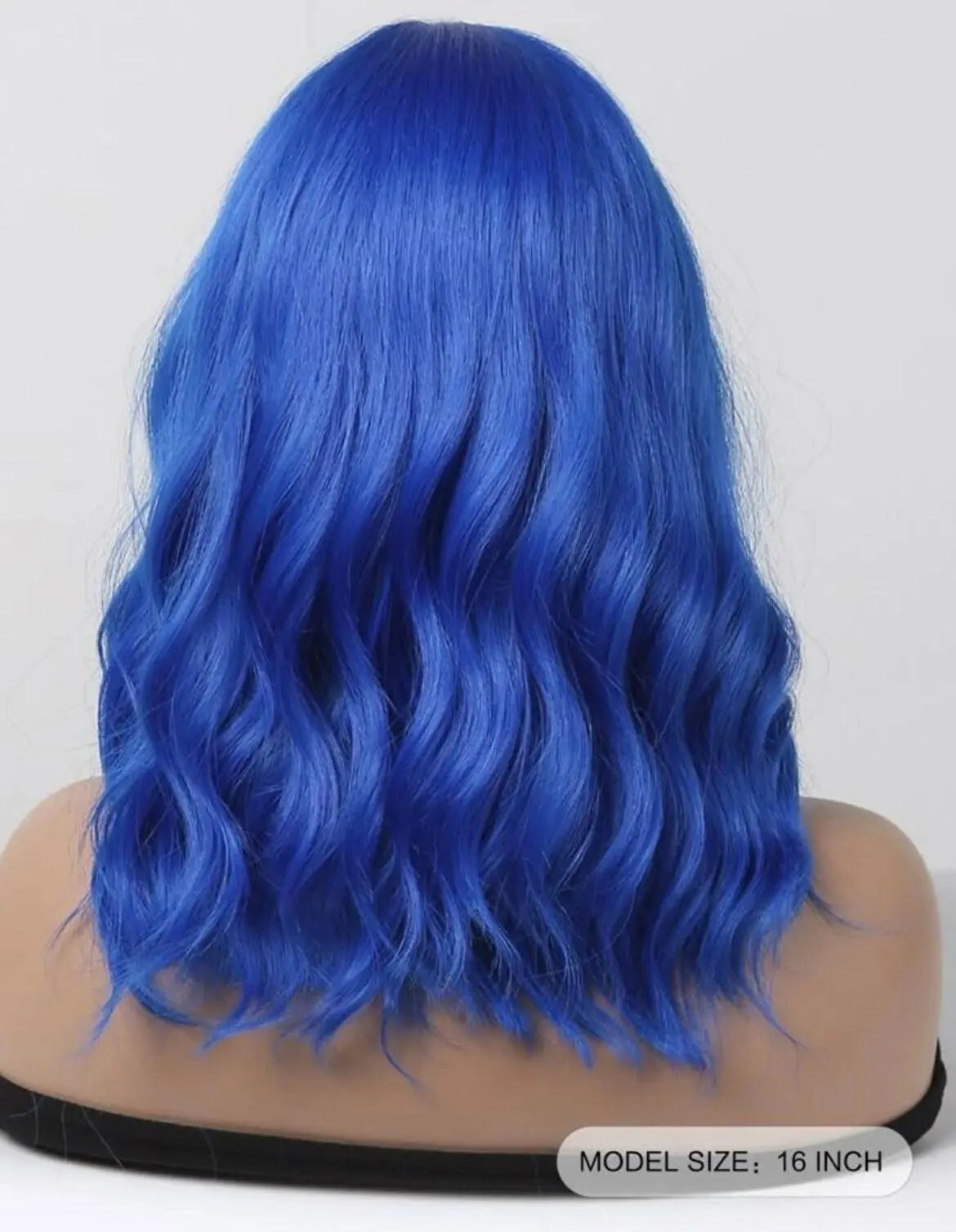 Medium Curly Synthetic Blue Wig With Bangs Cosplay - Labelle Boutique Hair