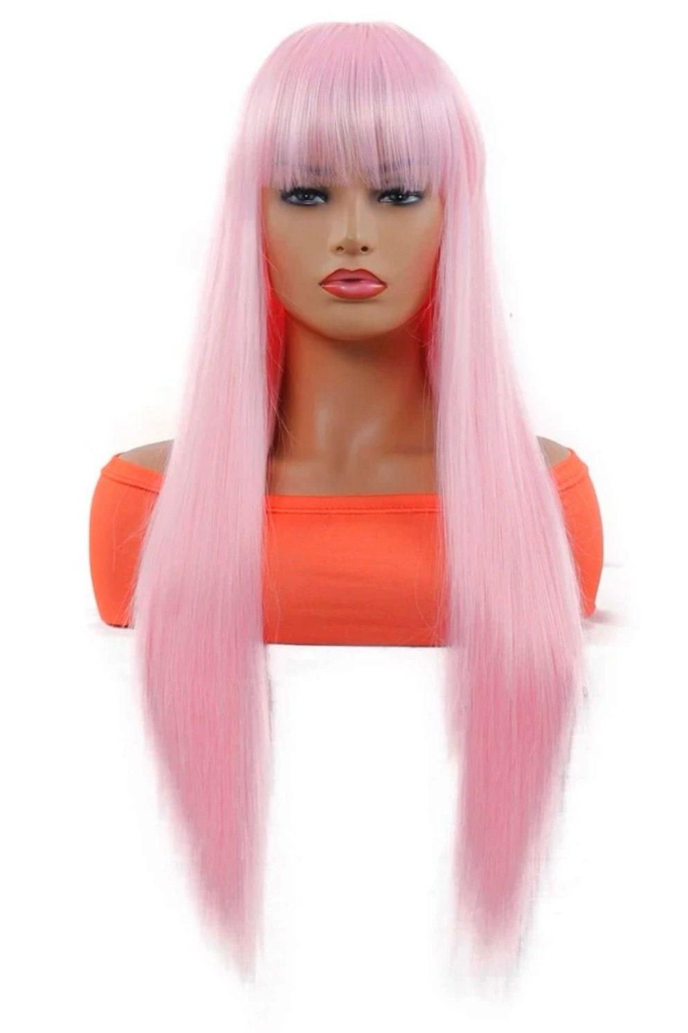 Long Gold Straight Pink Synthetic Wig With Bangs anime Cosplay Wigs - Labelle Boutique Hair