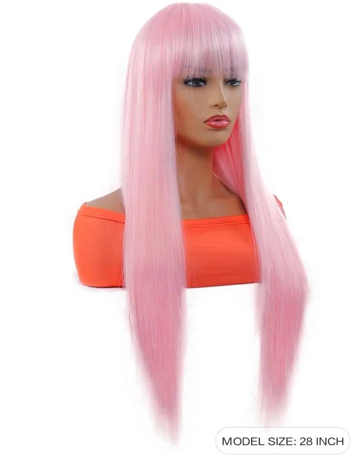 Long Gold Straight Pink Synthetic Wig With Bangs anime Cosplay Wigs - Labelle Boutique Hair