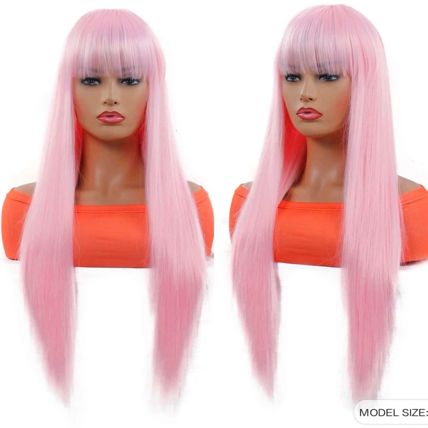 Long Gold Straight Pink Synthetic Wig With Bangs anime Cosplay Wigs - Labelle Boutique Hair