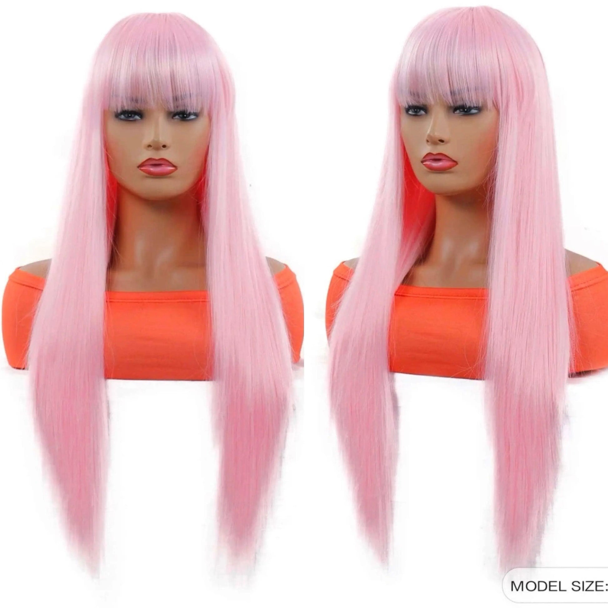 Long Gold Straight Pink Synthetic Wig With Bangs anime Cosplay Wigs - Labelle Boutique Hair