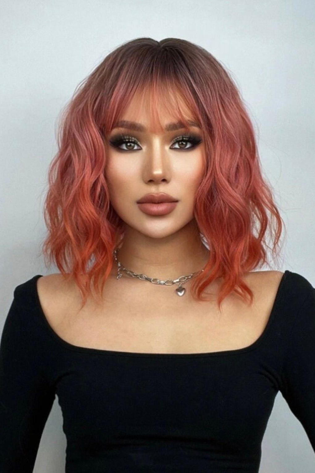 Ombre Short Curly Synthetic Pink Wig With Bangs - Labelle Boutique Hair