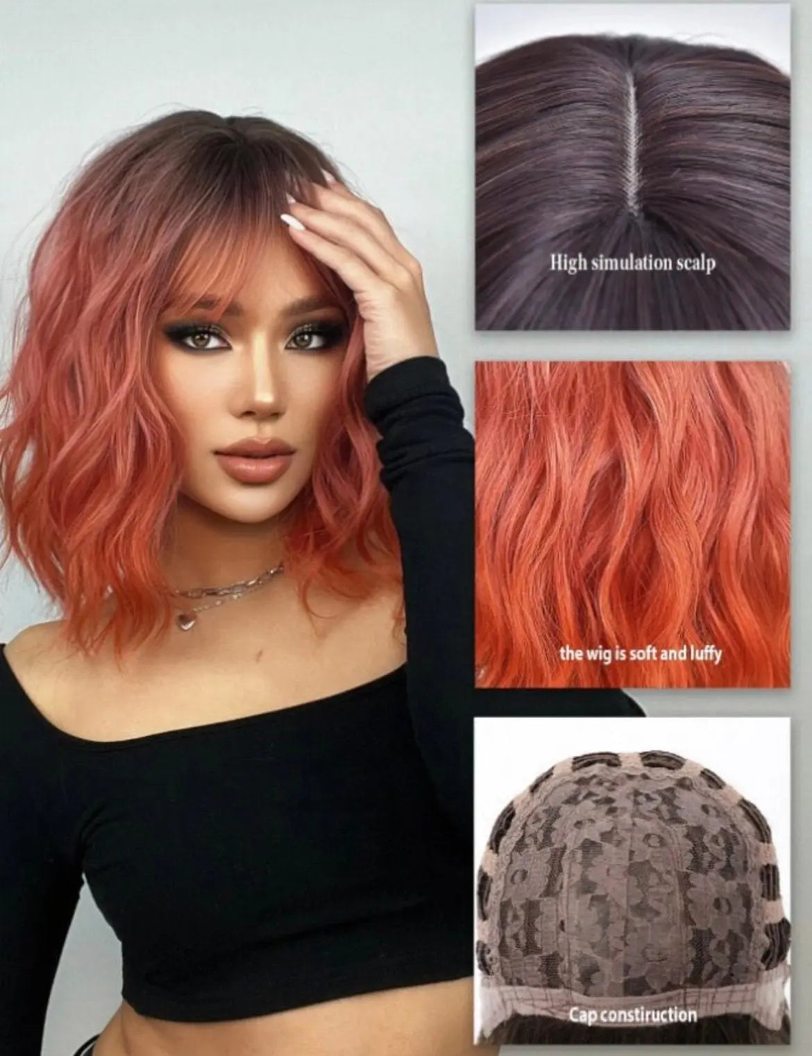 Ombre Short Curly Synthetic Pink Wig With Bangs - Labelle Boutique Hair