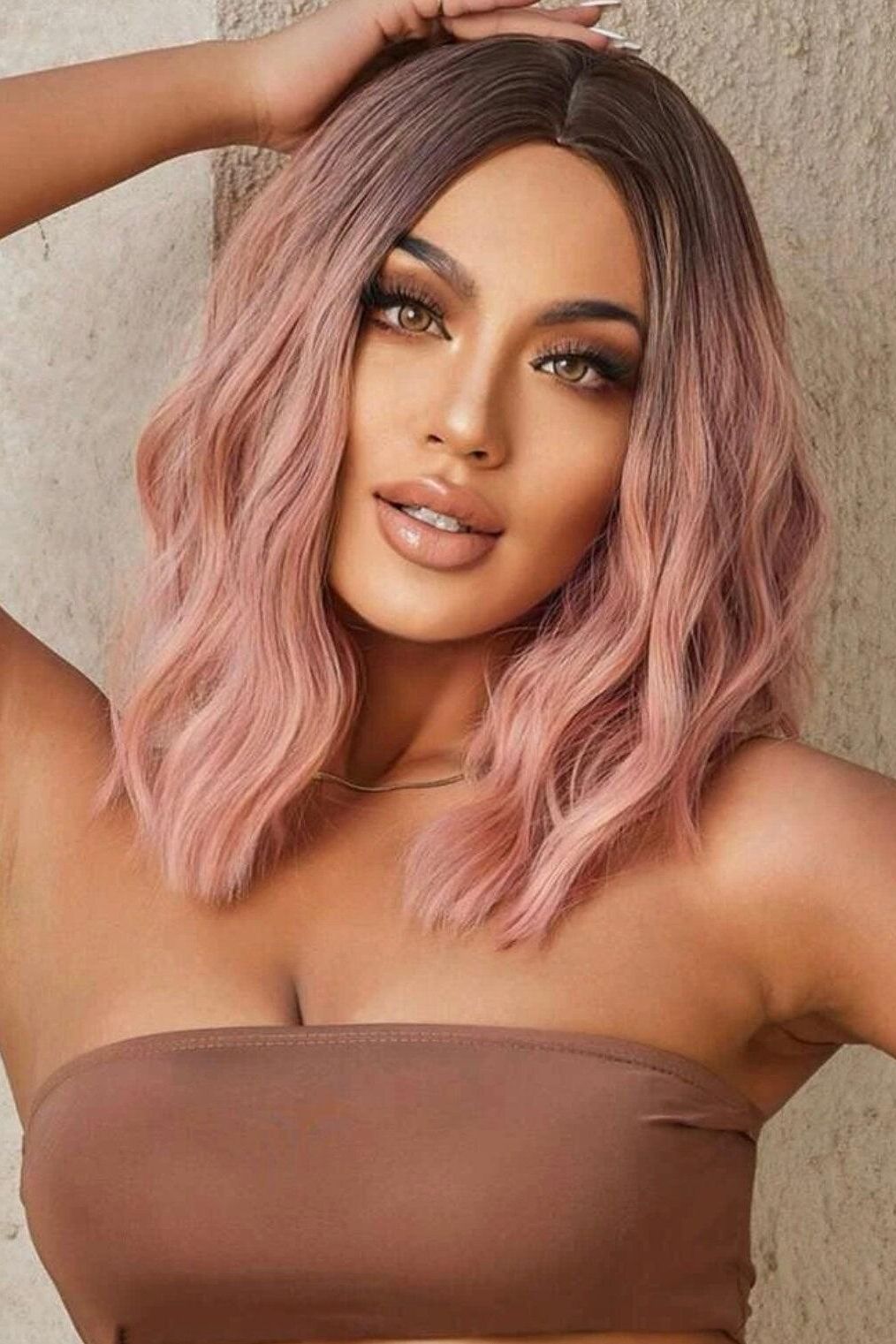 Natural Curly Wavy Pink Wig Synthetic Beautiful Short Sexy Pink Wig - Labelle Boutique Hair