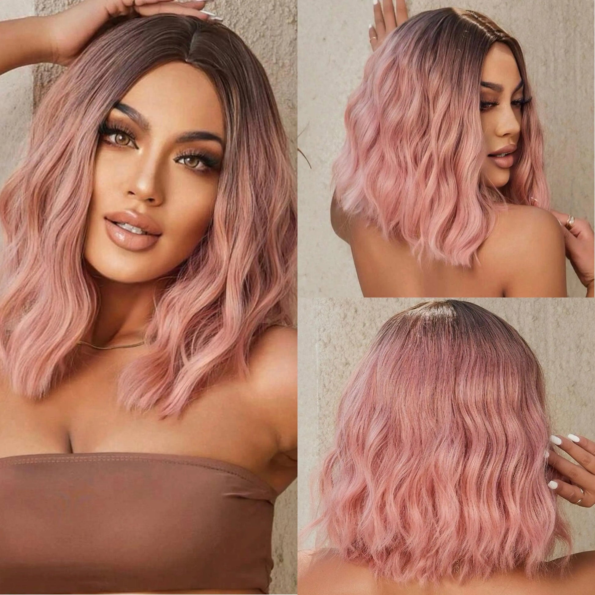 Natural Curly Wavy Pink Wig Synthetic Beautiful Short Sexy Pink Wig - Labelle Boutique Hair