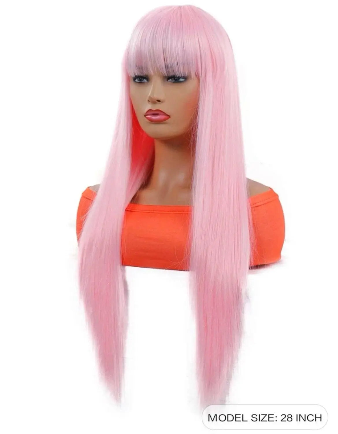 Long Gold Straight Pink Synthetic Wig With Bangs anime Cosplay Wigs - Labelle Boutique Hair