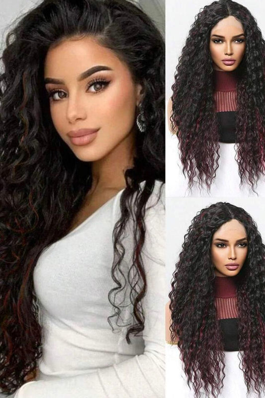 Long Curly Lace Front Wigs Highlight Brown Synthetic Wigs - Labelle Boutique Hair