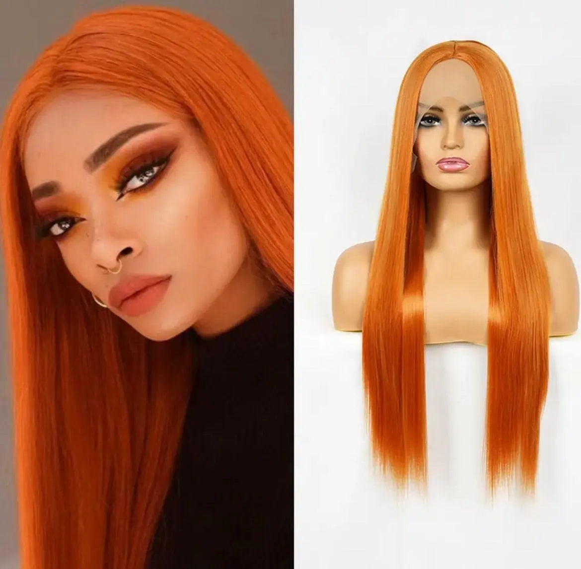 Lace Front Orange Wig Party Costume Cosplay Halloween Style Wavy - Labelle Boutique Hair