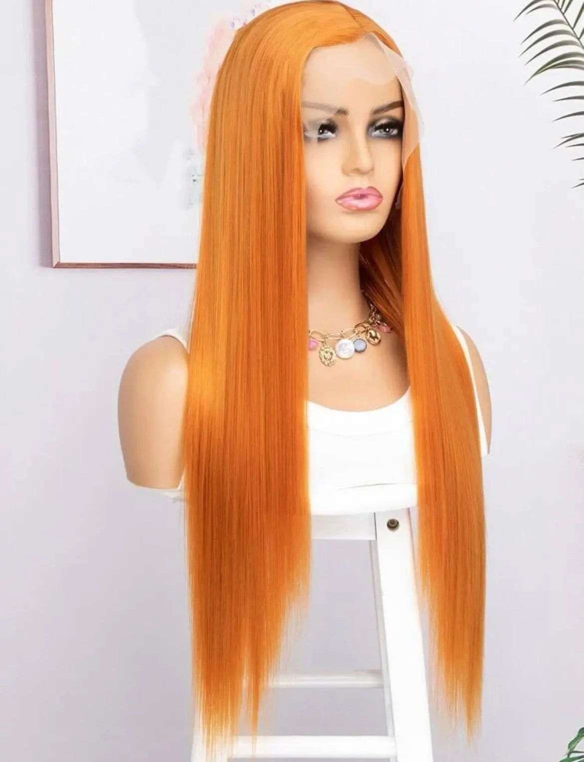 Lace Front Orange Wig Party Costume Cosplay Halloween Style Wavy - Labelle Boutique Hair