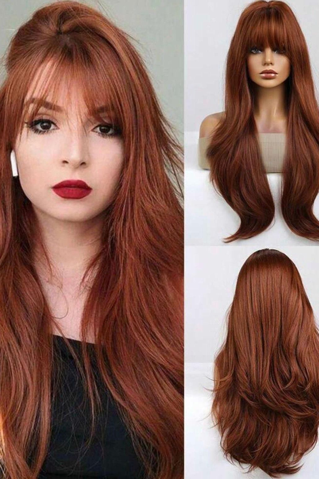 Long Curly Synthetic Wig With Bangs - Labelle Boutique Hair