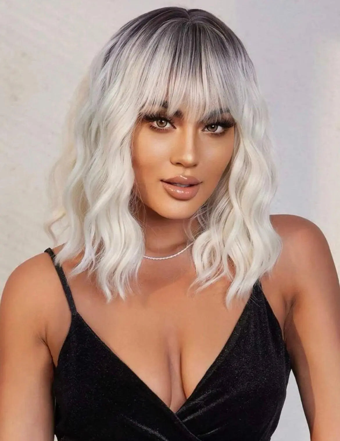 Ombre Short Curly Synthetic Wig With Bangs - Labelle Boutique Hair