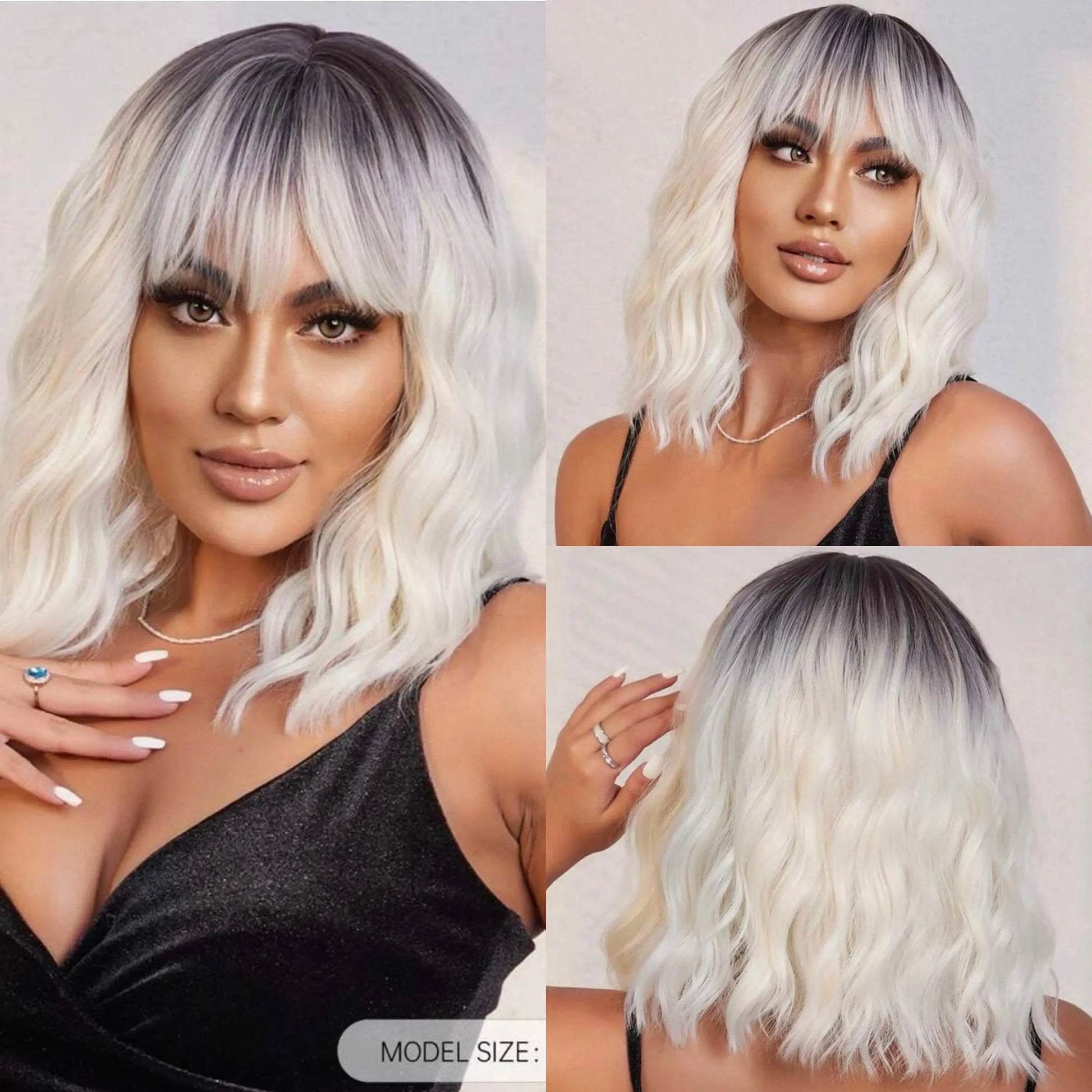 Ombre Short Curly Synthetic Wig With Bangs - Labelle Boutique Hair