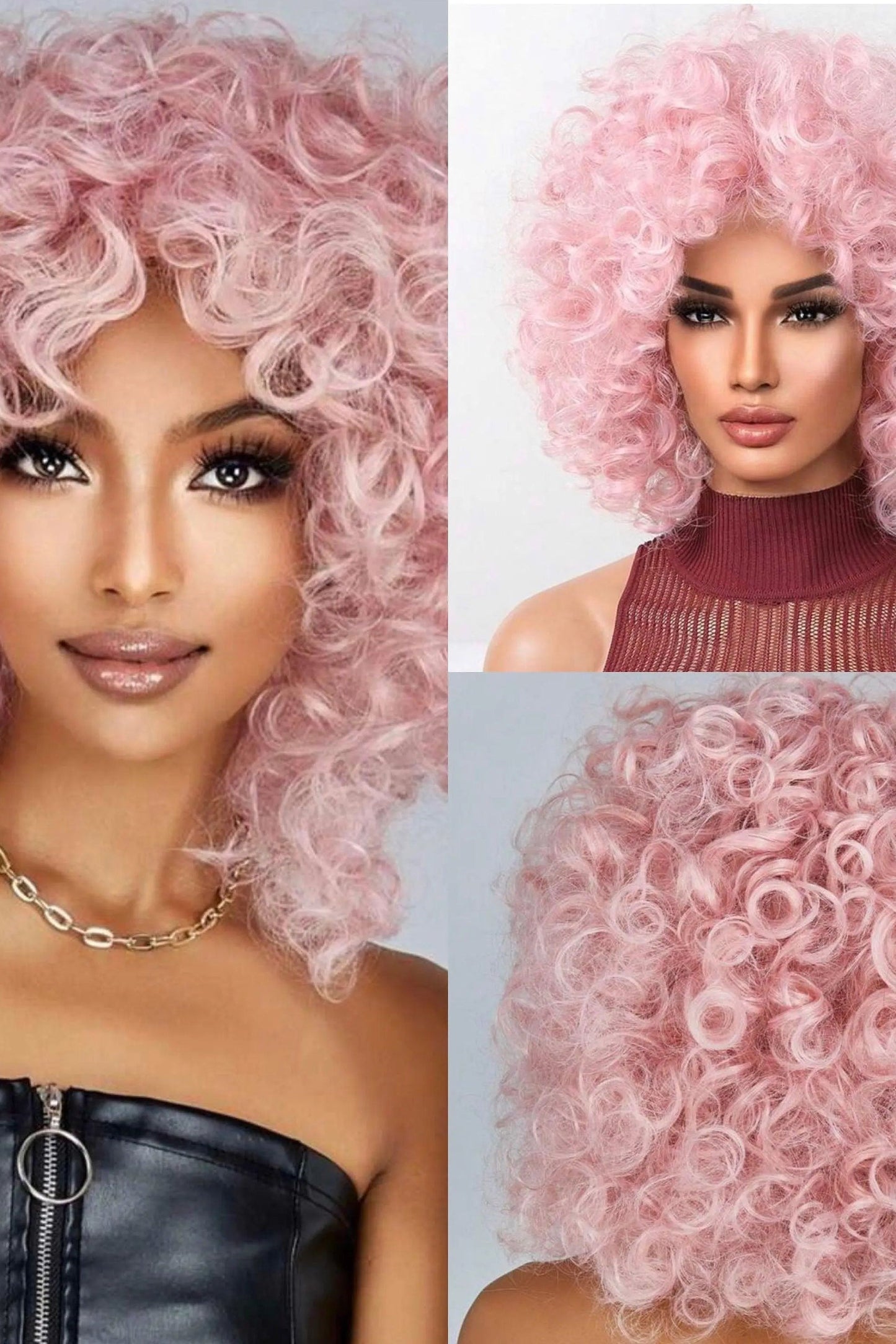 Short Curly Pink Synthetic Wig With Bangs/Dragqueen - Labelle Boutique Hair wigs  Short Curly Pink Synthetic Wig With Bangs/Dragqueen 