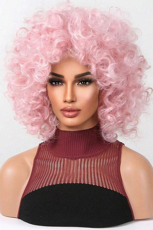 Short Curly Pink Synthetic Wig With Bangs/Dragqueen - Labelle Boutique Hair wigs  Short Curly Pink Synthetic Wig With Bangs/Dragqueen 