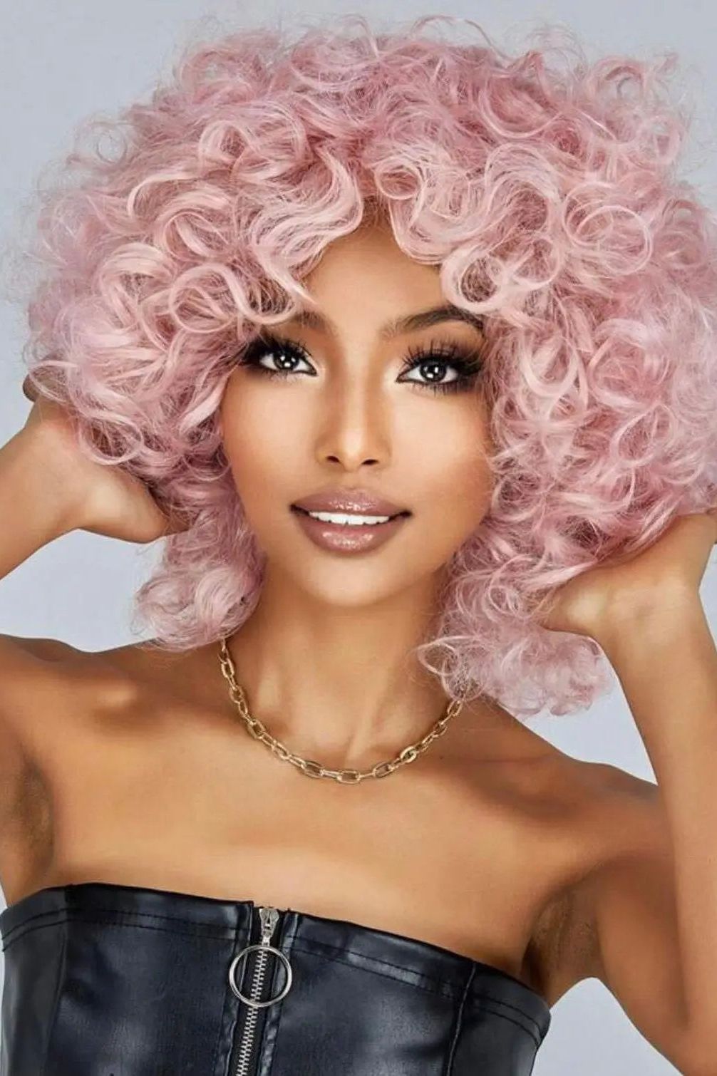 Short Curly Pink Synthetic Wig With Bangs/Dragqueen - Labelle Boutique Hair wigs  Short Curly Pink Synthetic Wig With Bangs/Dragqueen 