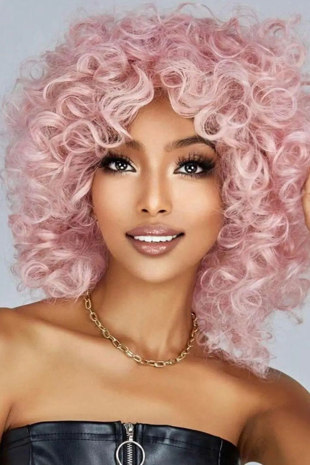 Short Curly Pink Synthetic Wig With Bangs/Dragqueen - Labelle Boutique Hair wigs  Short Curly Pink Synthetic Wig With Bangs/Dragqueen 