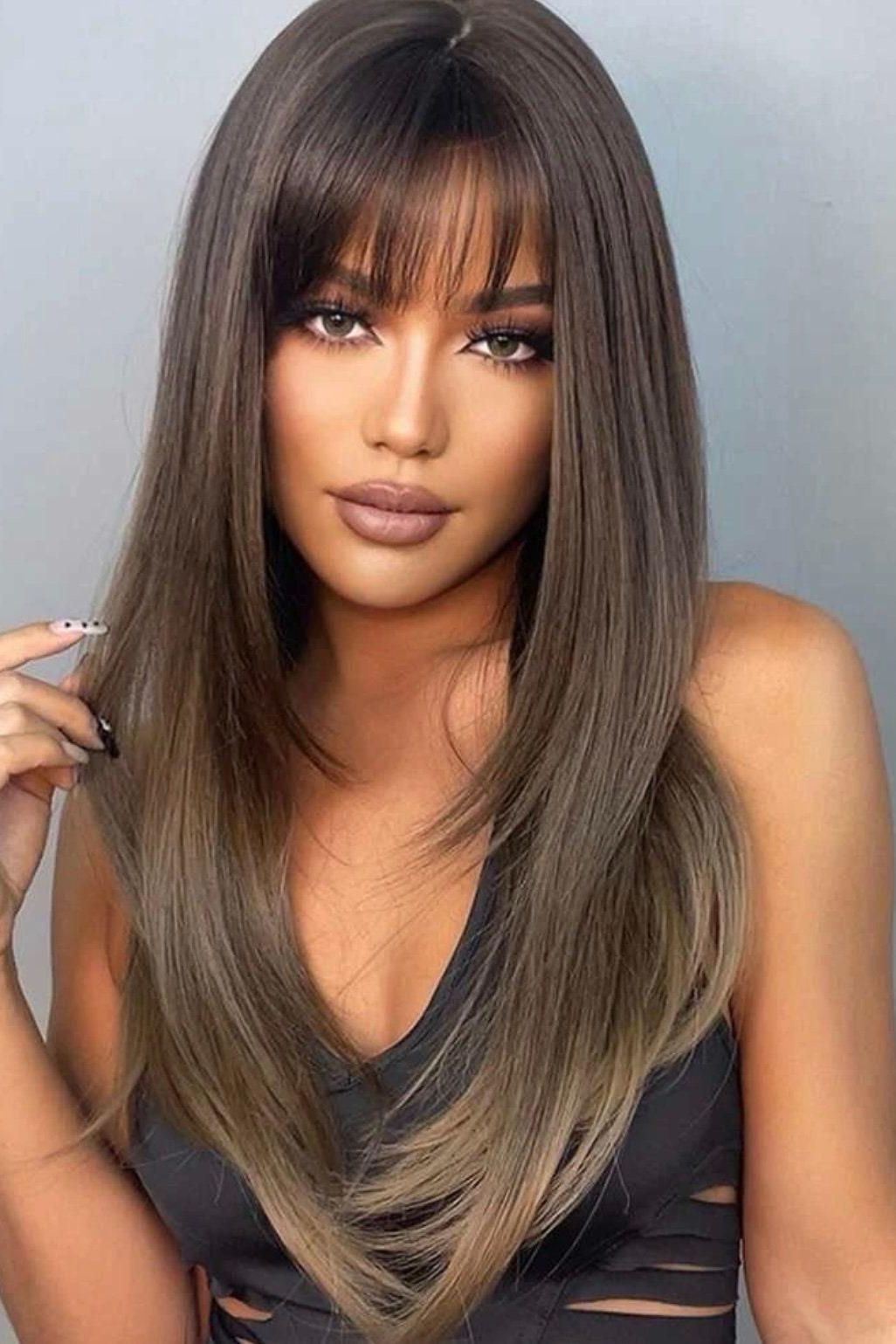 Ombre Long Straight Synthetic Wig With Bangs - Labelle Boutique Hair