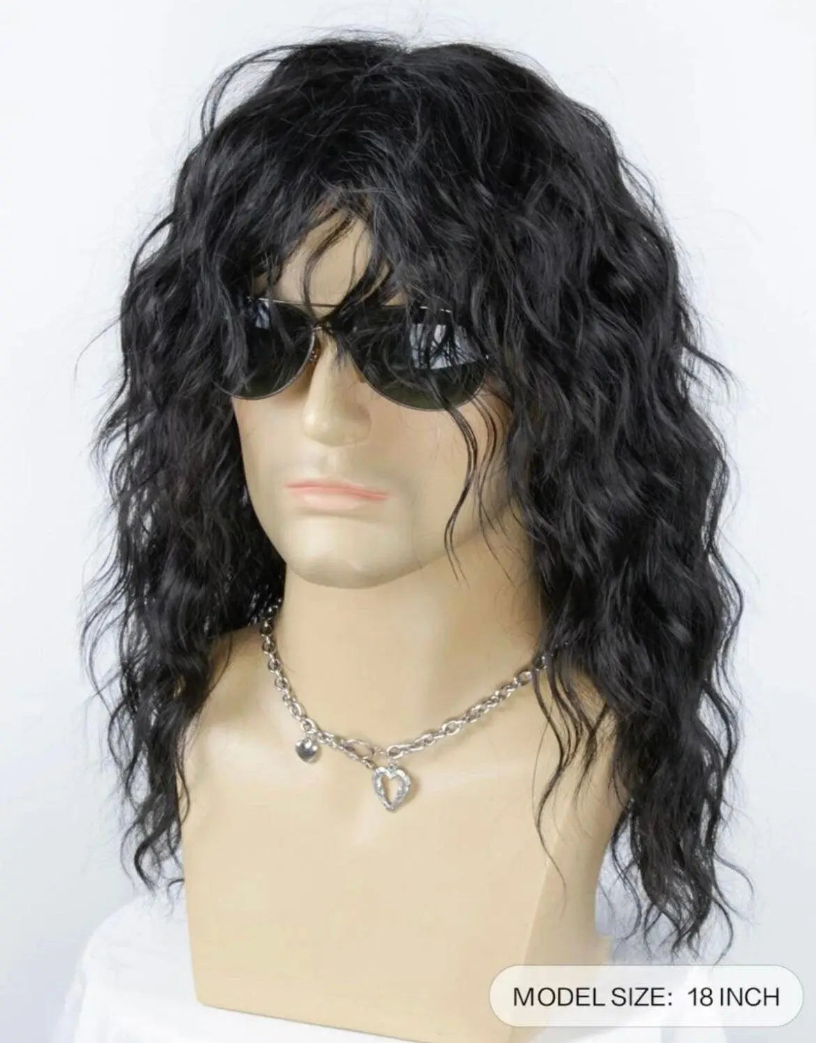 Men Medium Curly Synthetic Black Wig With Bangs - Labelle Boutique Hair