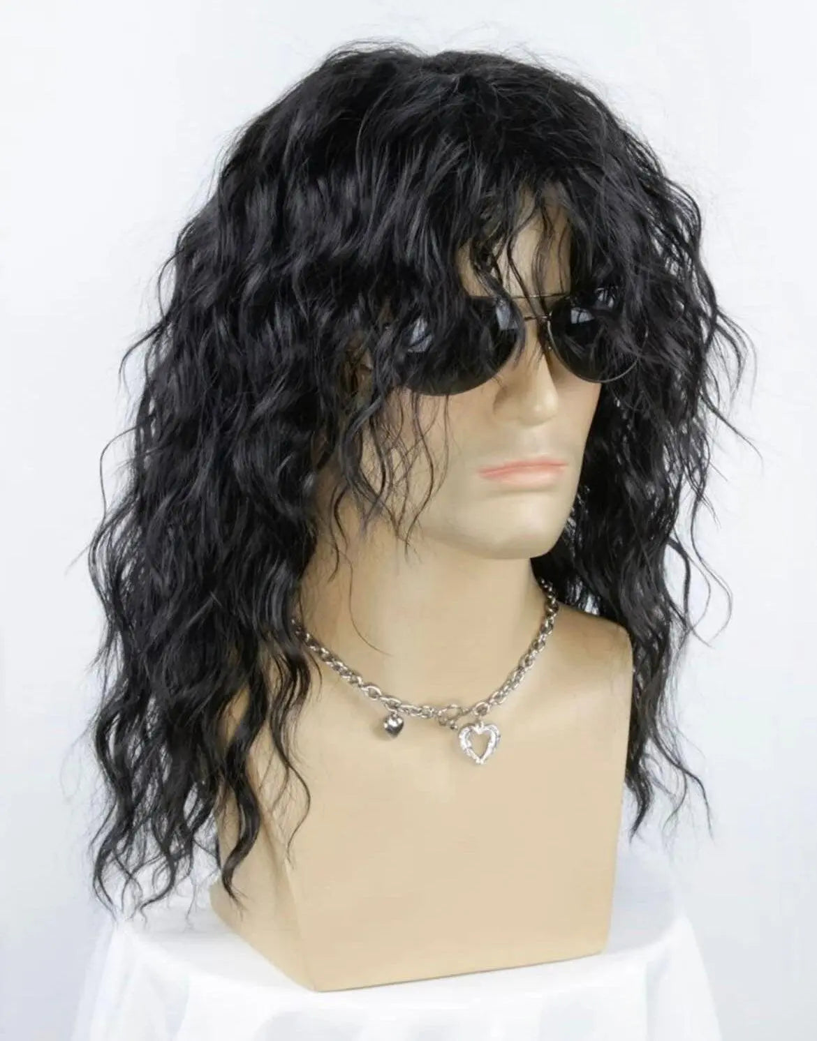 Men Medium Curly Synthetic Black Wig With Bangs - Labelle Boutique Hair