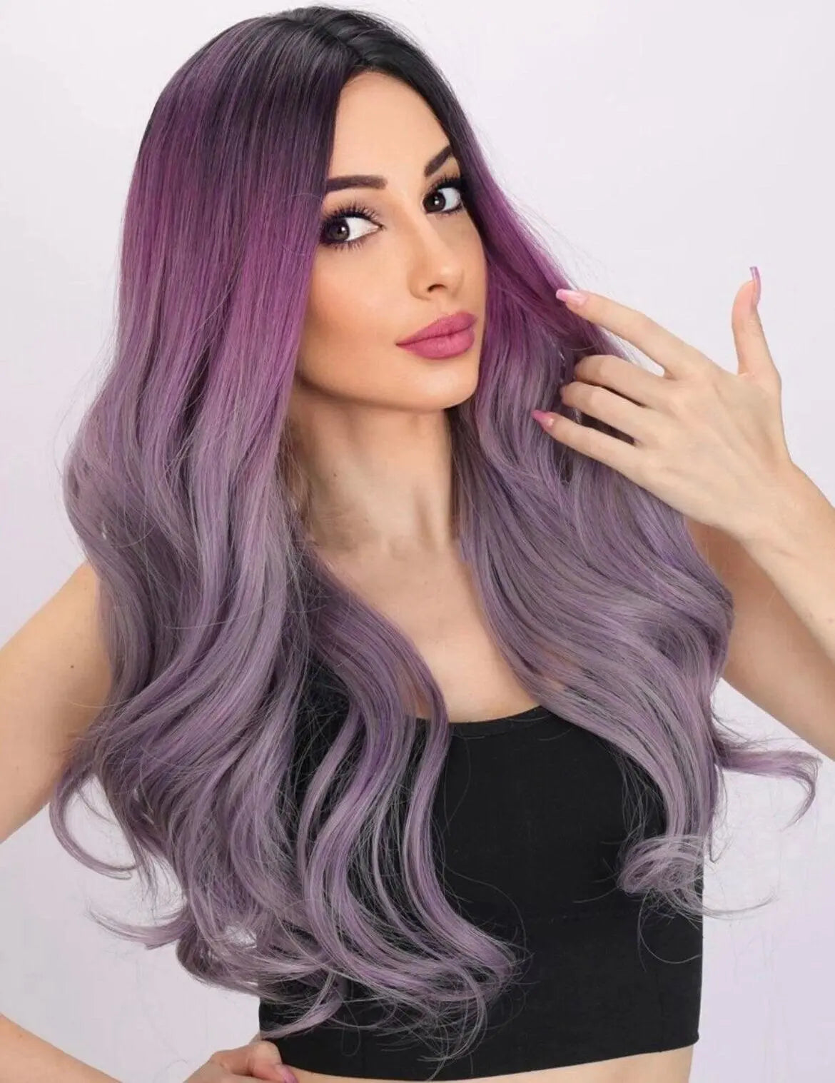 Ombre Long Curly Synthetic Purple Wig - Labelle Boutique Hair