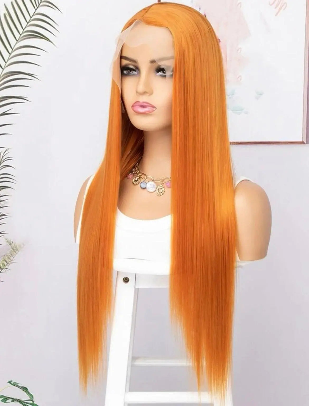 Lace Front Orange Wig Party Costume Cosplay Halloween Style Wavy - Labelle Boutique Hair