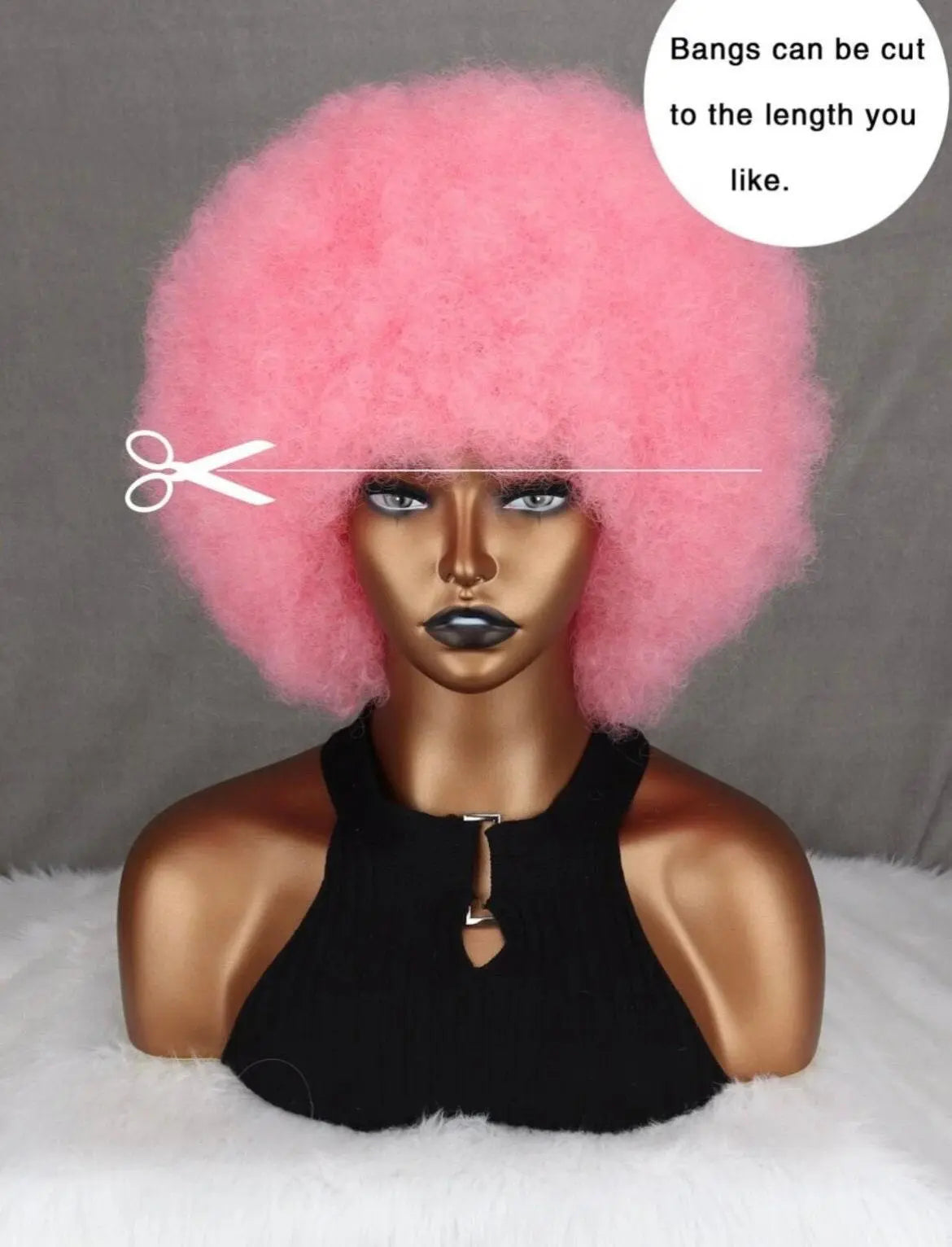 Vibrant Afro Kinky Curly Pink Wig with Bangs - Labelle Boutique Hair