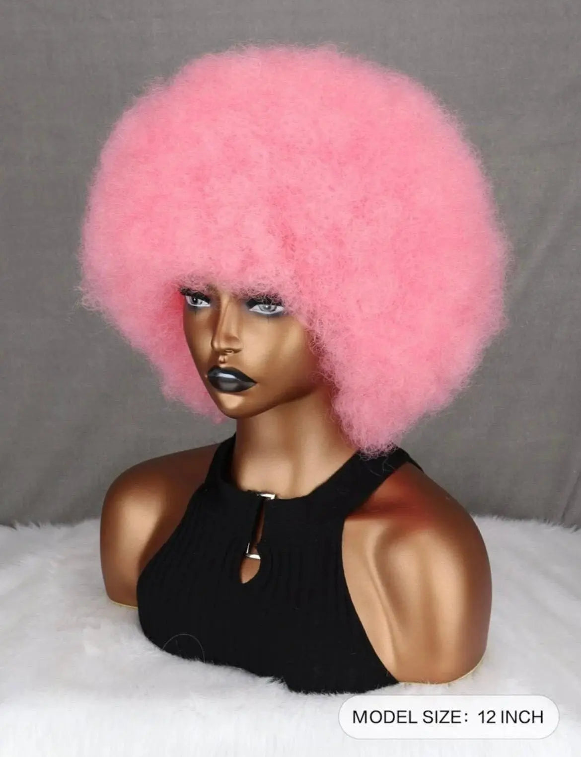 Vibrant Afro Kinky Curly Pink Wig with Bangs - Labelle Boutique Hair