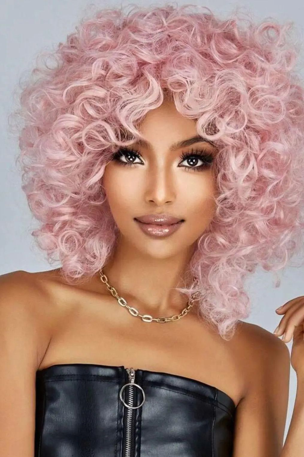 Short Curly Pink Synthetic Wig With Bangs/Dragqueen - Labelle Boutique Hair wigs  Short Curly Pink Synthetic Wig With Bangs/Dragqueen 