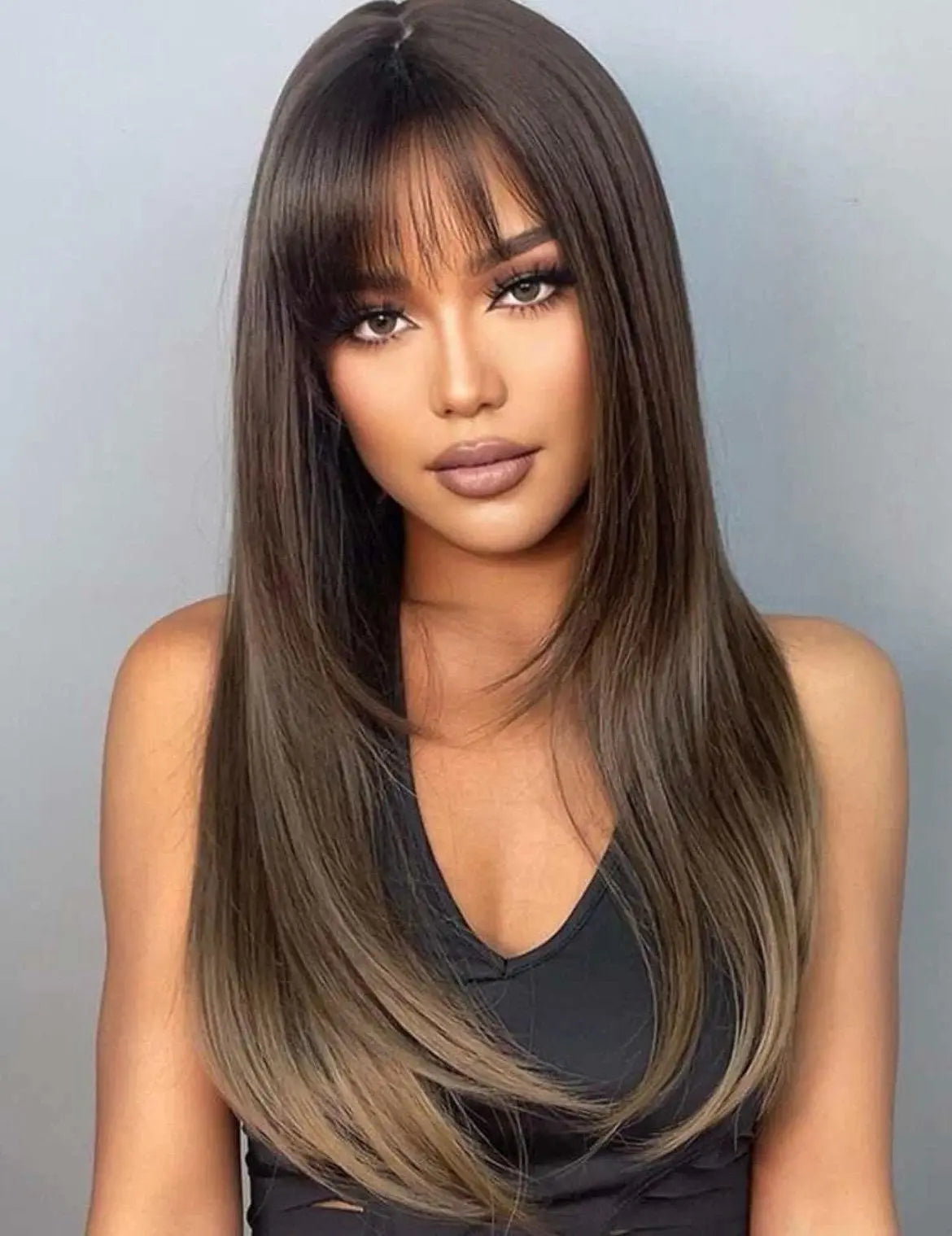 Ombre Long Straight Synthetic Wig With Bangs - Labelle Boutique Hair