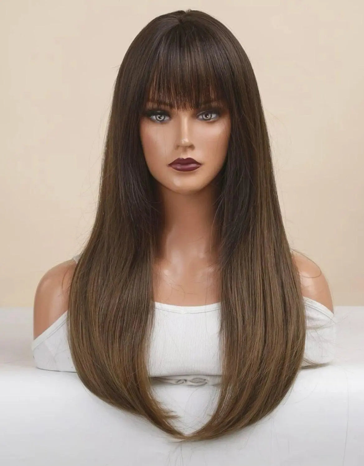 Ombre Long Straight Synthetic Wig With Bangs - Labelle Boutique Hair