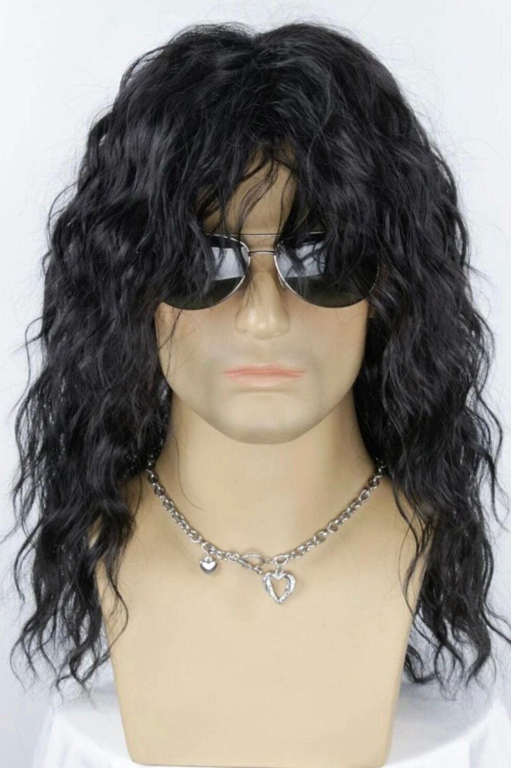 Men Medium Curly Synthetic Black Wig With Bangs - Labelle Boutique Hair