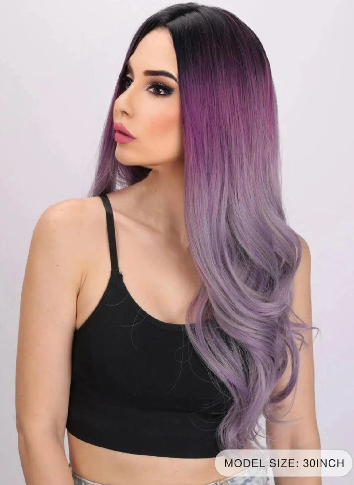 Ombre Long Curly Synthetic Purple Wig - Labelle Boutique Hair