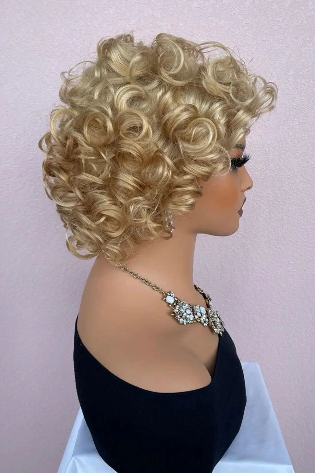 Short Curly Blonde Synthetic Hair Wig With Bangs - Labelle Boutique Hair   Short Curly Blonde Synthetic Hair Wig With Bangs 