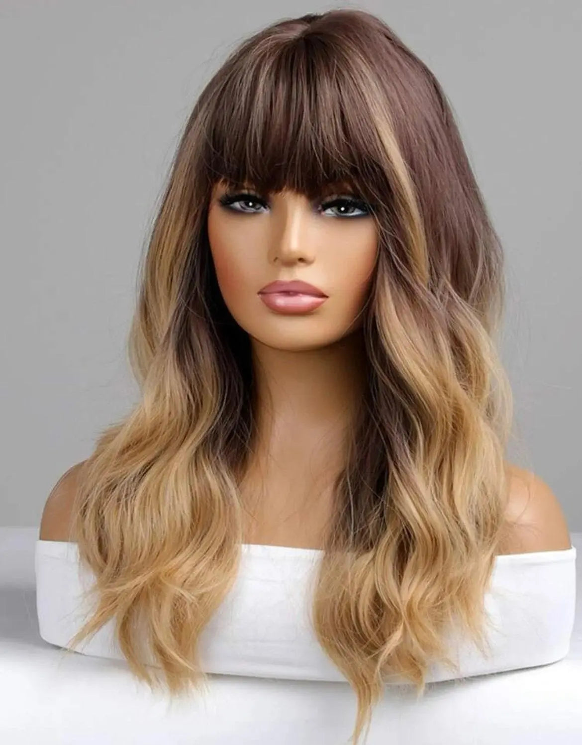 Medium Curly Synthetic Wig With Bangs - Labelle Boutique Hair