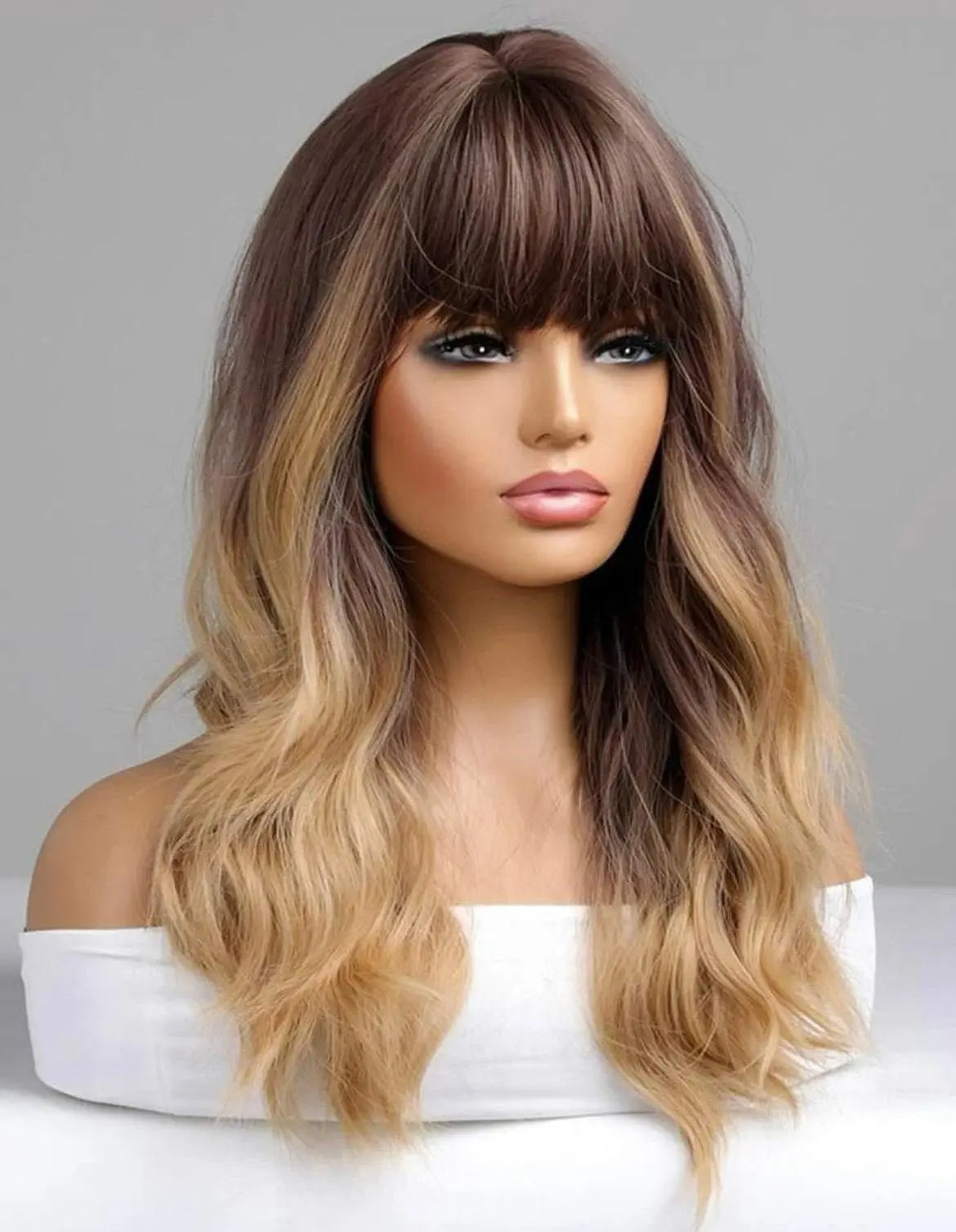 Medium Curly Synthetic Wig With Bangs - Labelle Boutique Hair