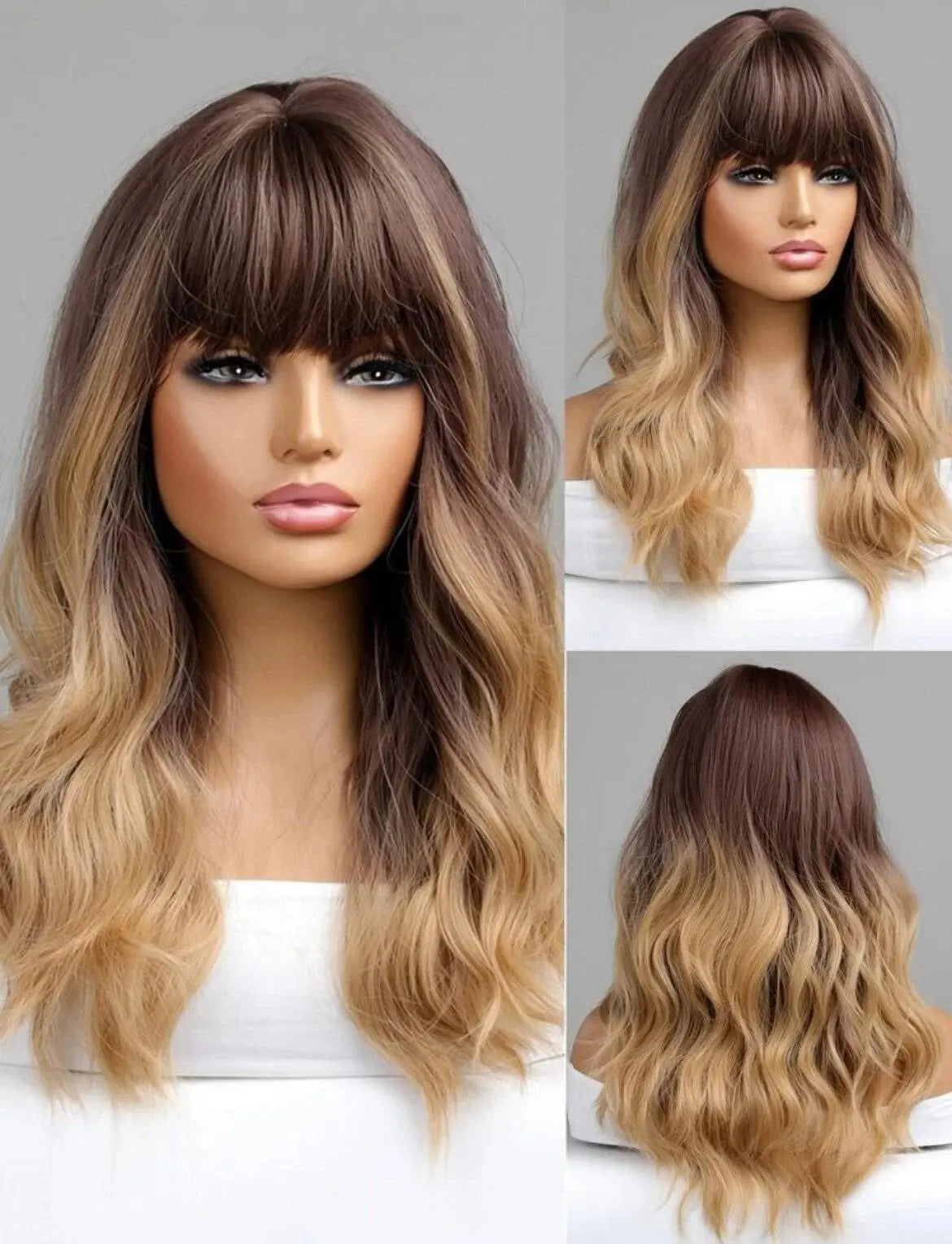 Medium Curly Synthetic Wig With Bangs - Labelle Boutique Hair