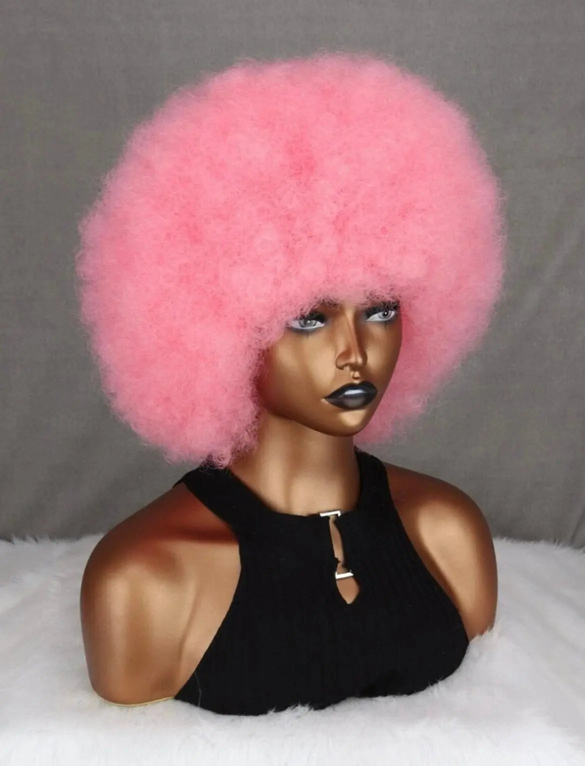 Vibrant Afro Kinky Curly Pink Wig with Bangs - Labelle Boutique Hair