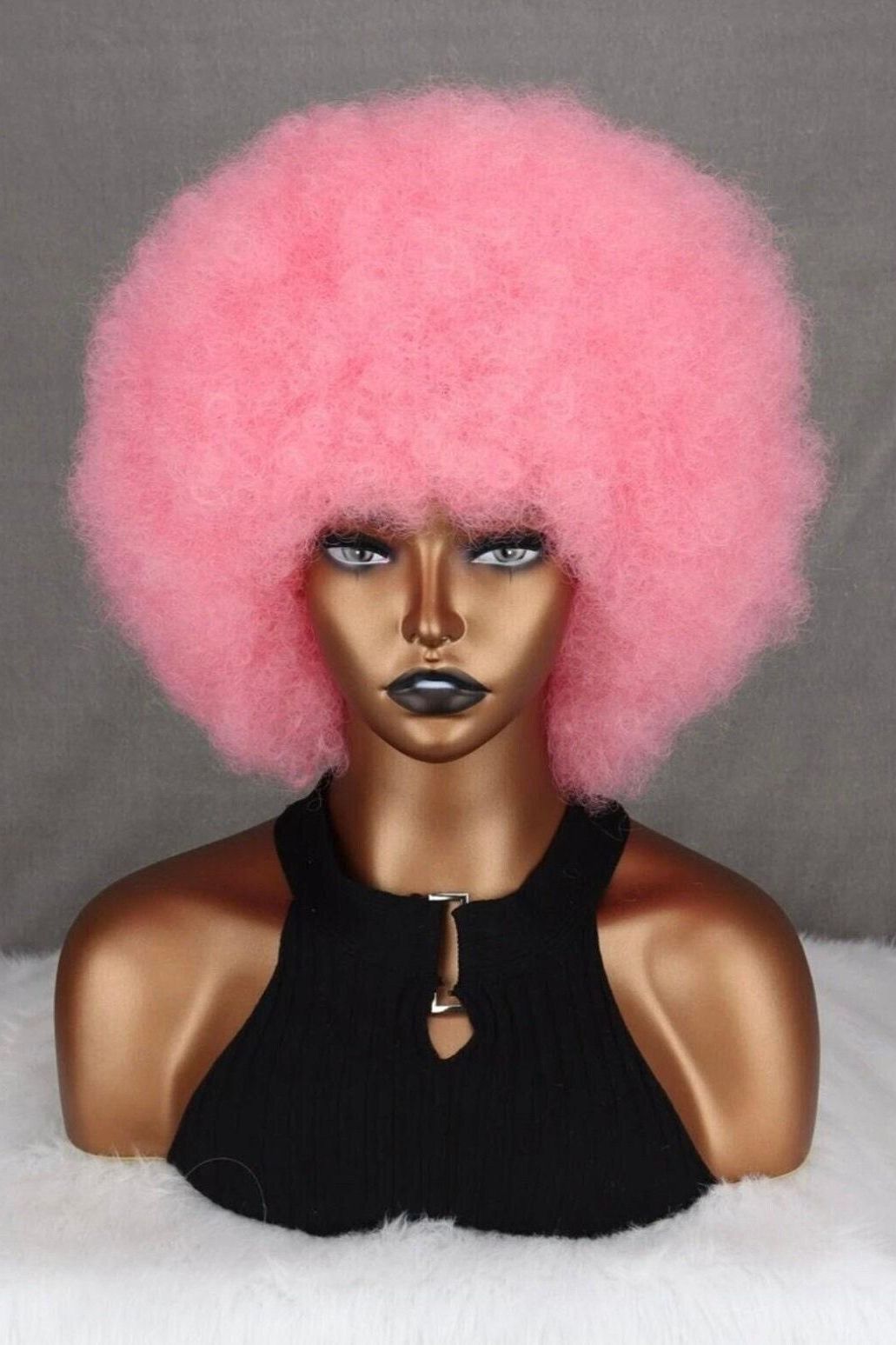 Vibrant Afro Kinky Curly Pink Wig with Bangs - Labelle Boutique Hair