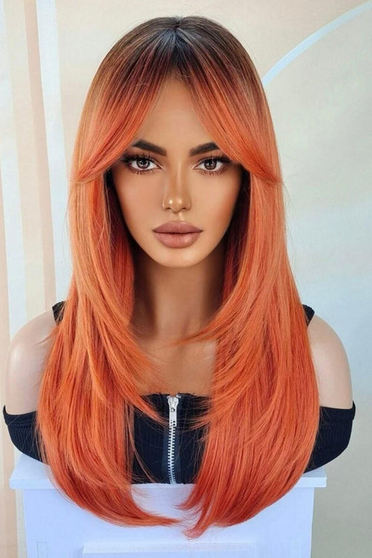 Orange long Wig Orange with Bangs - Labelle Boutique Hair