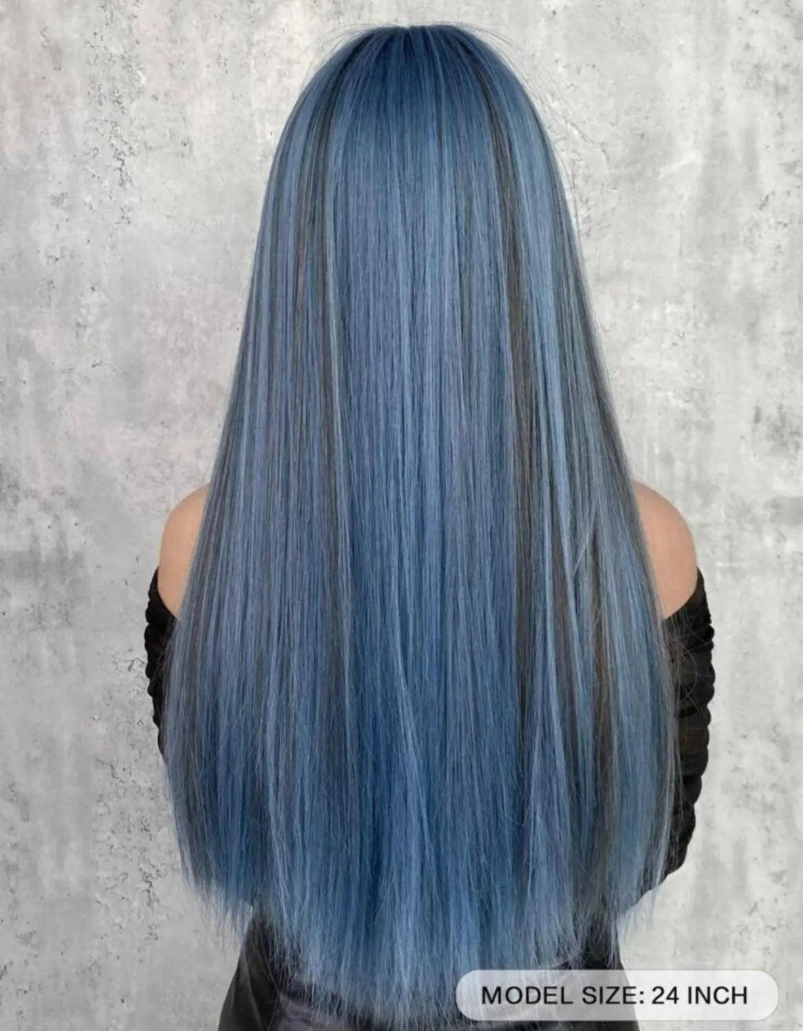 Wigs Long Straight Blue Wig With Bangs Highlight Ash Synthetic Wigs for Woman Wonder Girl Hair Daily Party Halloween Cosplay 24 Inch - Labelle Boutique Hair