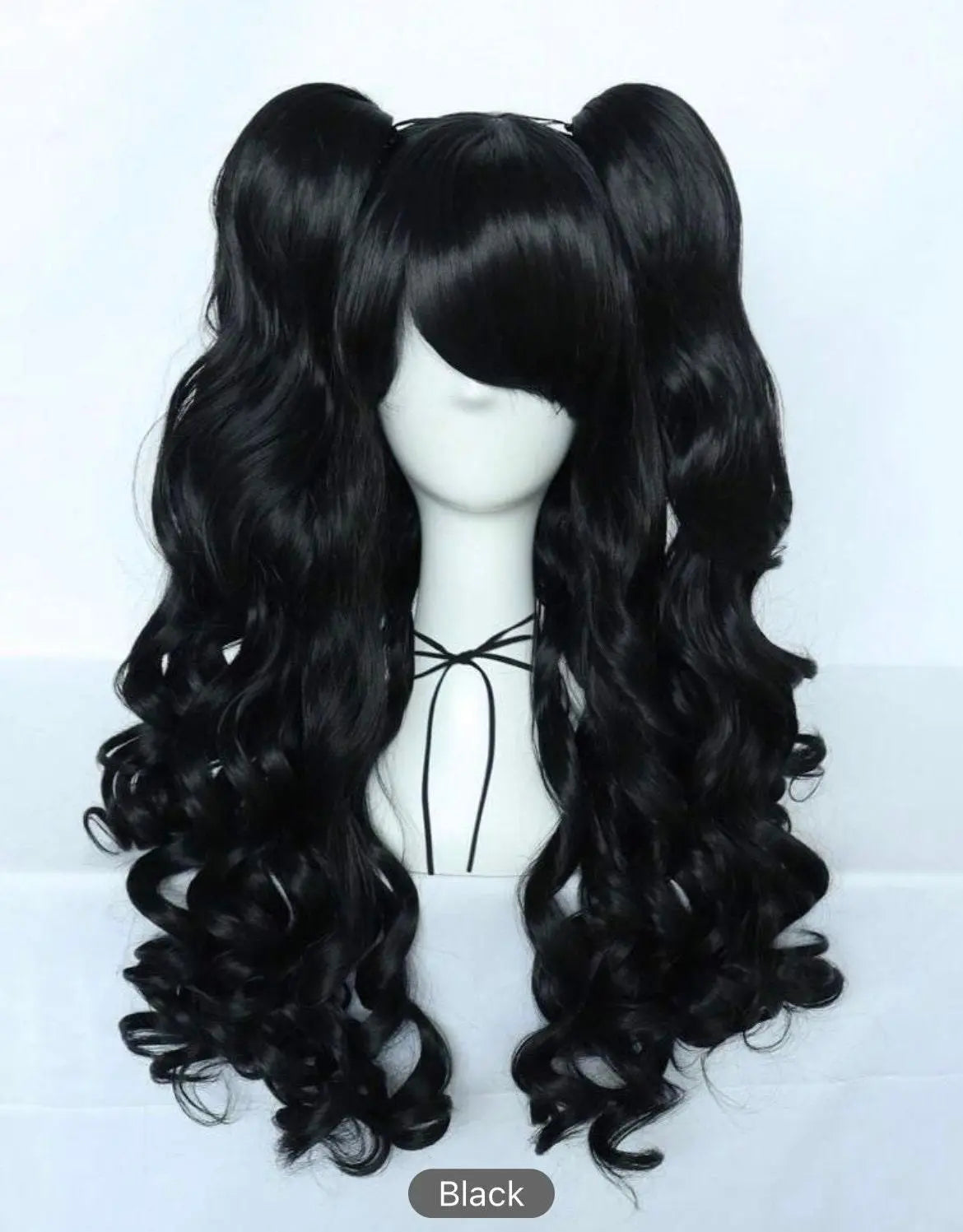 Black Long Curly Wigs Lolita Cosplay Wig With Bangs - Labelle Boutique Hair