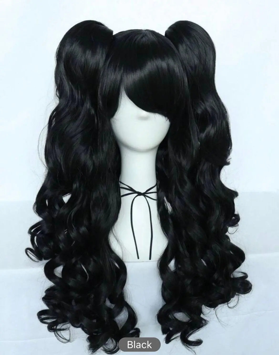 Black Long Curly Wigs Lolita Cosplay Wig With Bangs - Labelle Boutique Hair