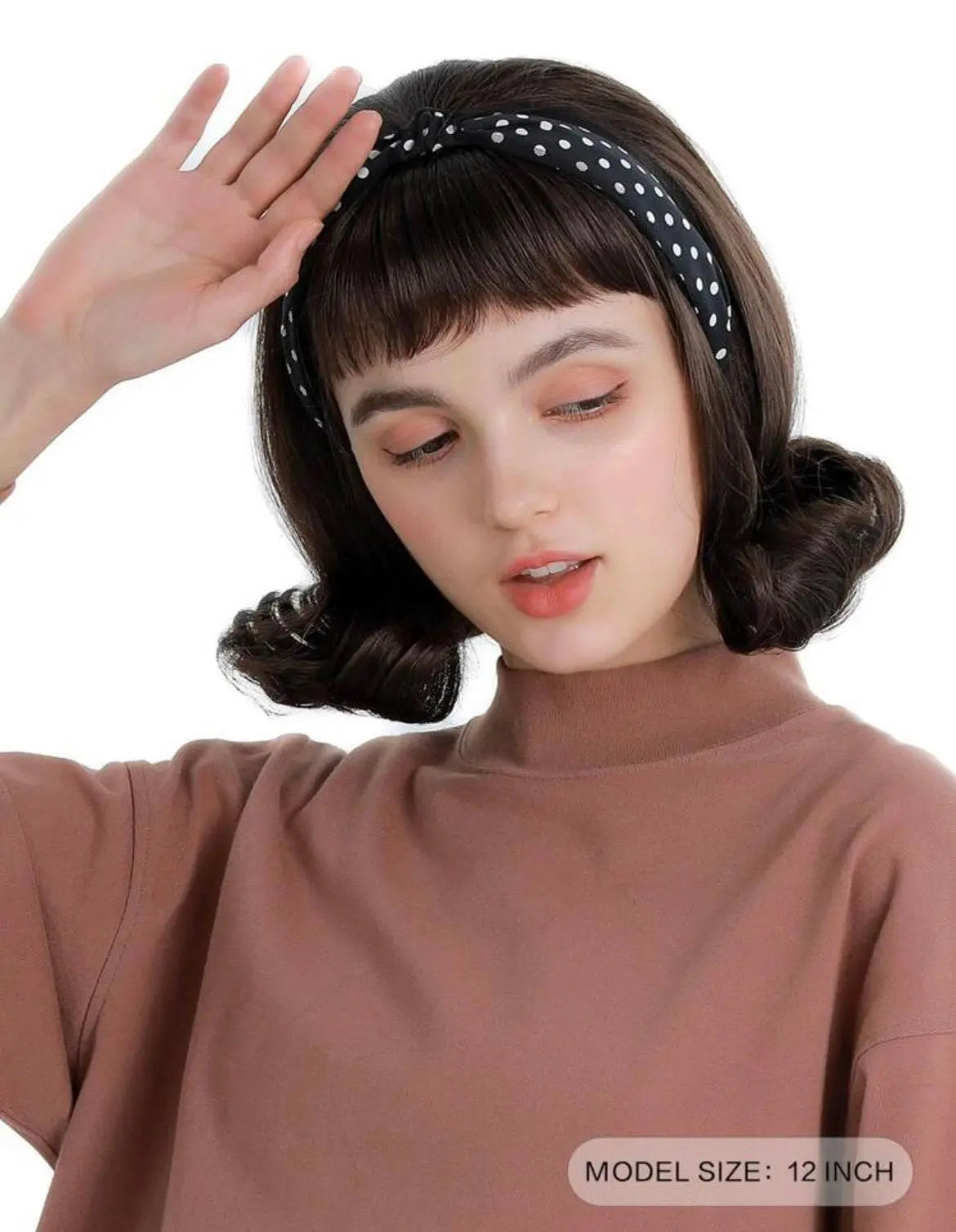 Brown Retro Wigs with Bangs Curl Hair Wig 50s 70s Costume Halloween Cosplay Party wigs - Labelle Boutique Hair