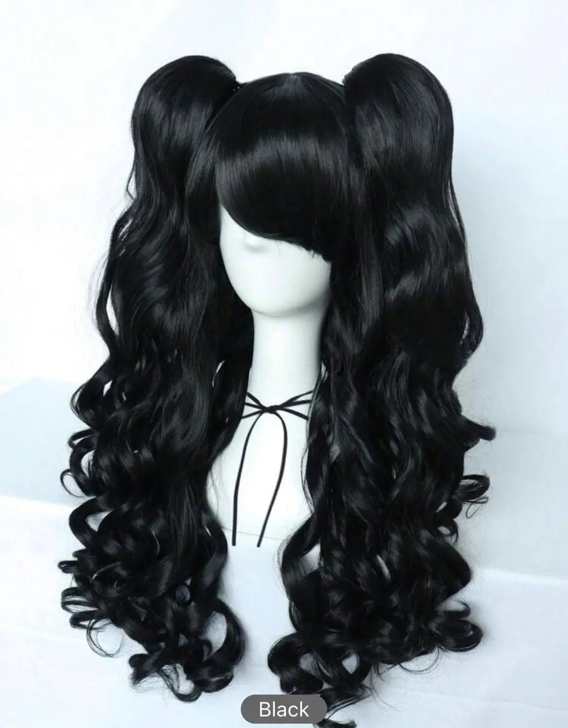 Black Long Curly Wigs Lolita Cosplay Wig With Bangs - Labelle Boutique Hair