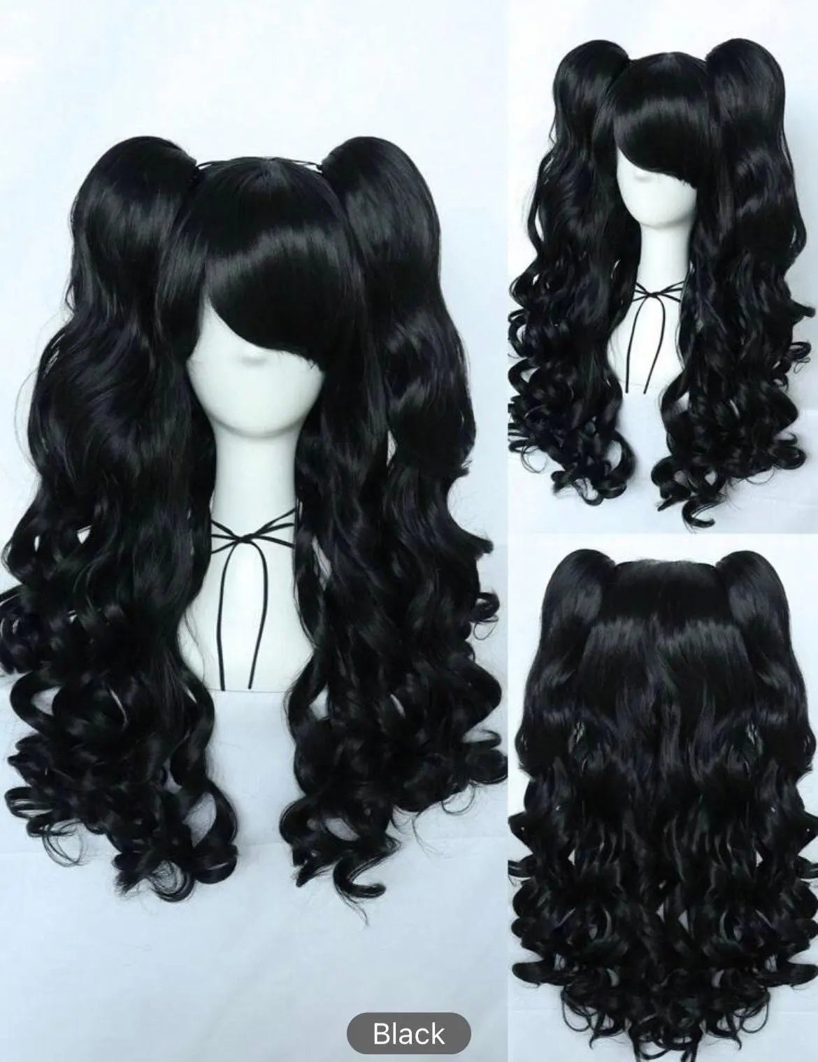 Black Long Curly Wigs Lolita Cosplay Wig With Bangs - Labelle Boutique Hair