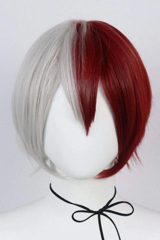 Two Color Short Wig/ Todoroki Cosplay/Synthetic Wig/ Straight Wig with Bangs - Labelle Boutique Hair