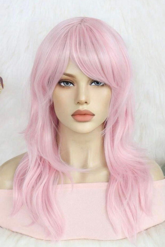 Women's Pink Wig with Bangs Perfect for Daily Party Wear Medium Length Loose Wave Cosplay Wig Synthetic School Halloween Wigs High Density - Labelle Boutique Hair