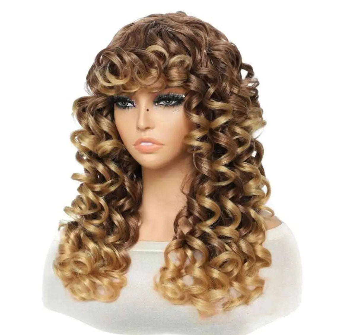 Long Curly Wig Wig Brown To Yellow Gradient Color - Labelle Boutique Hair