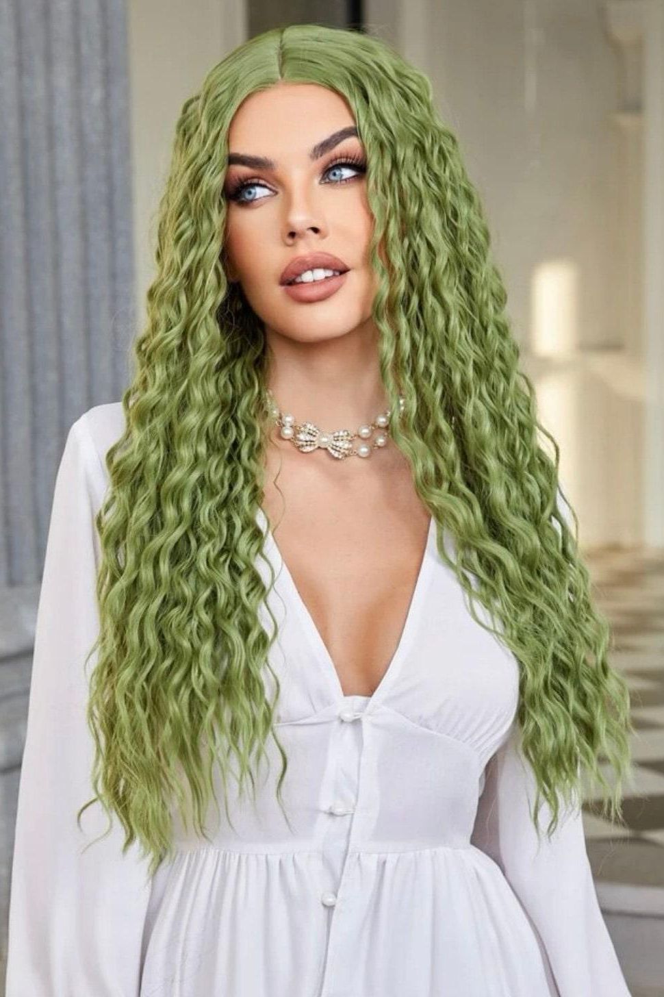 Synthetic Heat Resistant Curly 26 inch green Daily Used Natural Looking Synthetic - Labelle Boutique Hair