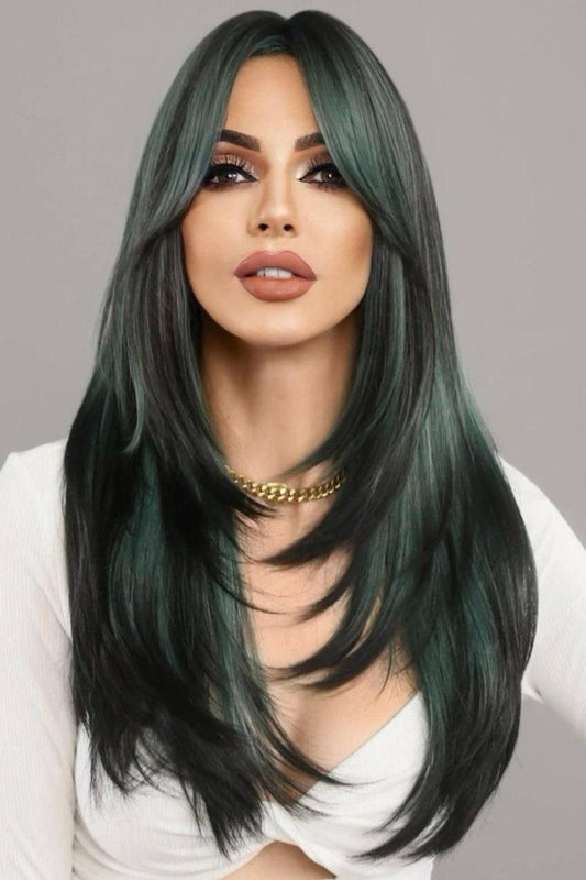 Ombre Green Wigs Long Straight Layered Wigs Wig Natural Synthetic With Bangs - Labelle Boutique Hair